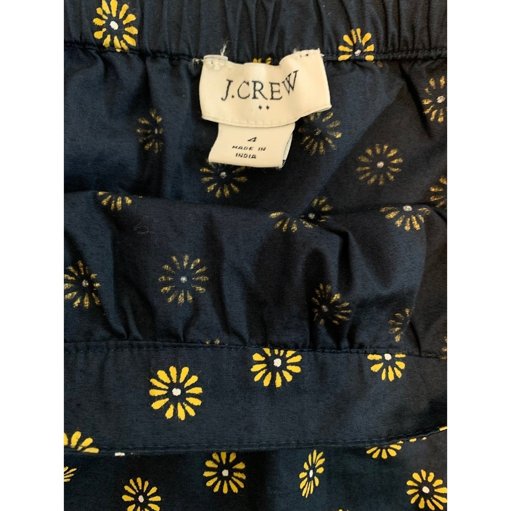 J.Crew Women Cotton Navy Blue Daisy Floral Pom Pom Trim Square Neck Top 4 - Picture 8 of 9